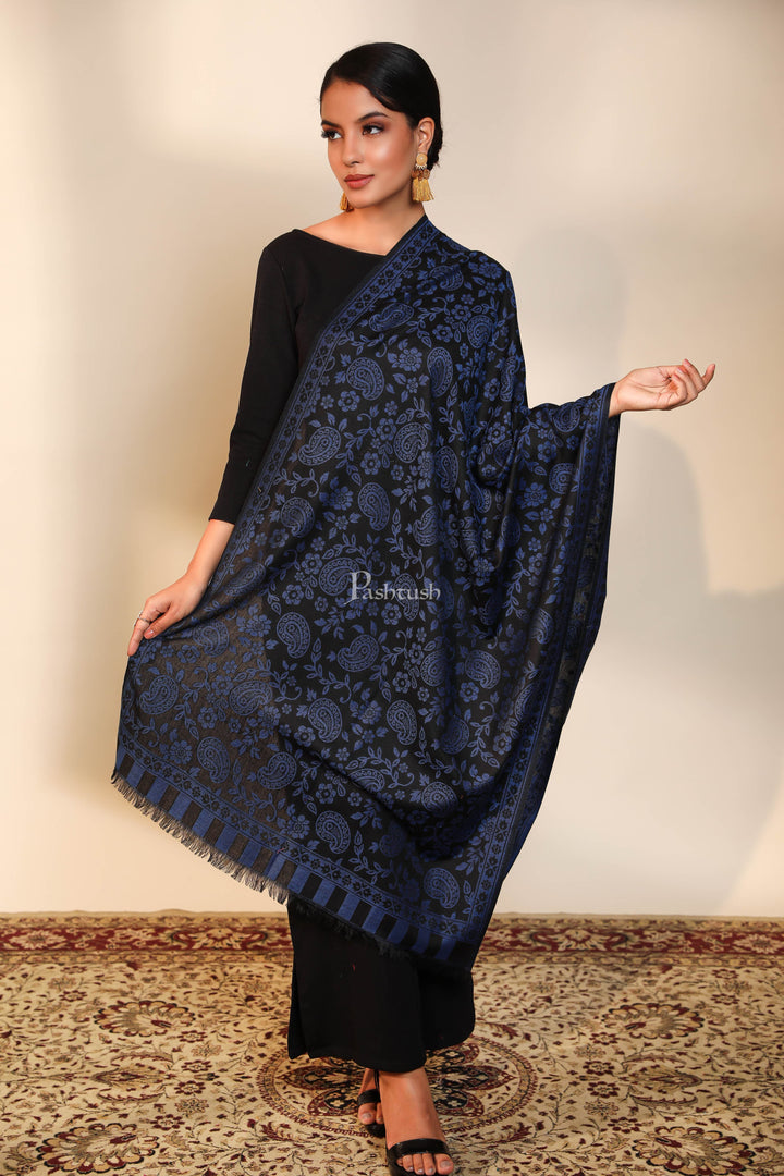 Pashtush India Womens Stoles and Scarves Scarf Pashtush women  stole,  design, black and blue