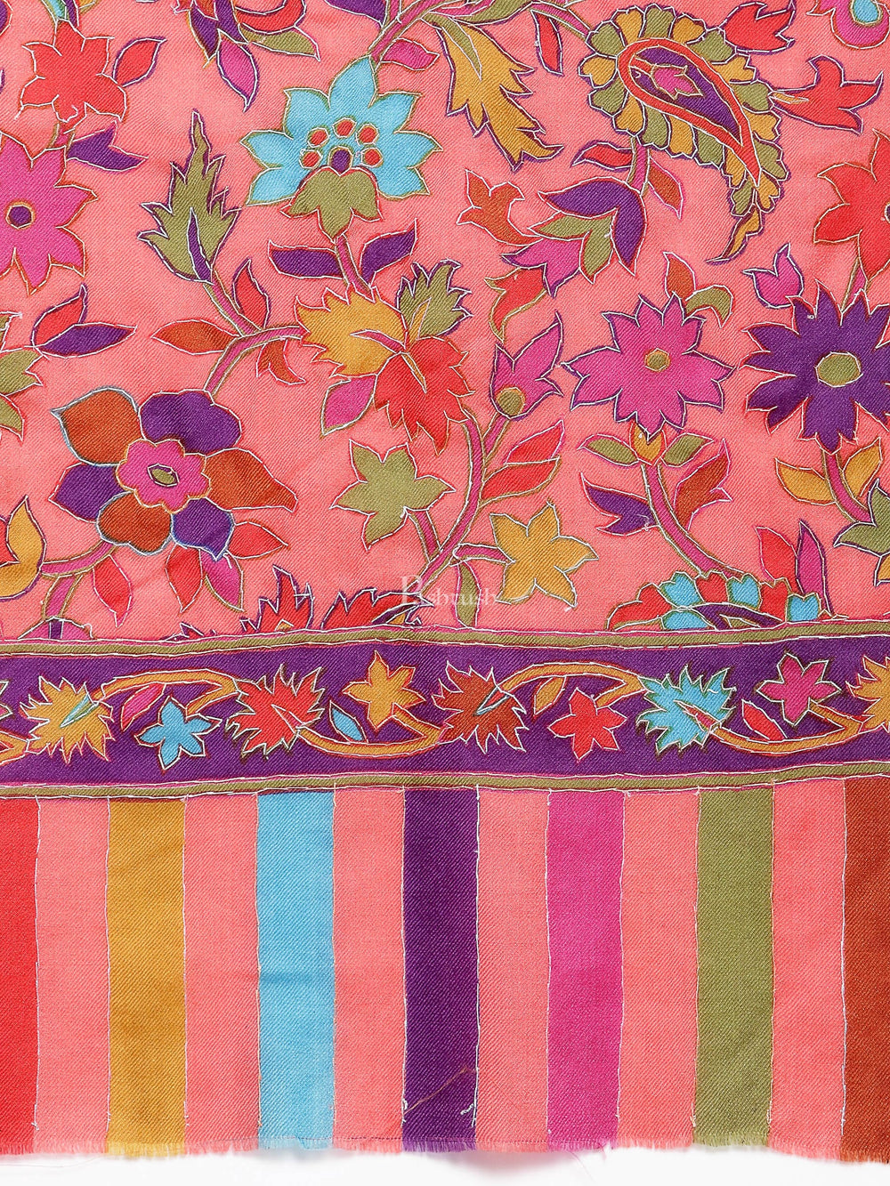Pashtush India Womens Stoles and Scarves Scarf Pashtush Womens 100% Hand Embroidered Kalamkari Stole, Fine Wool, Flamingo Pink