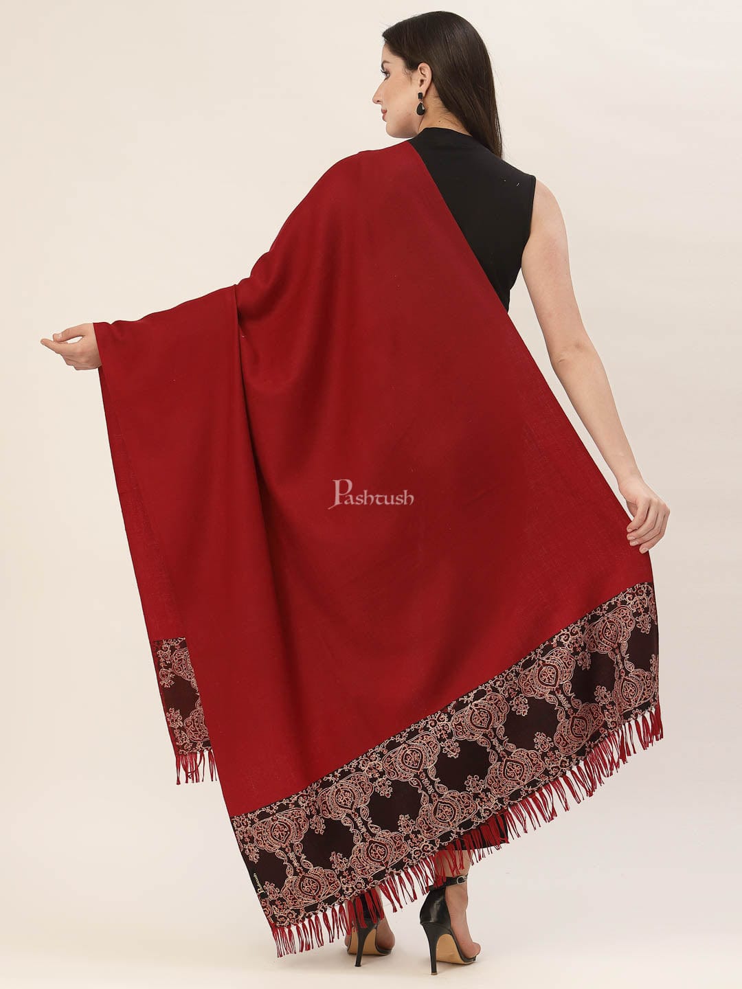 Pashtush India Womens Shawls Pashtush Womens 100% Hand Embroidery Shawl Woollen Kingri