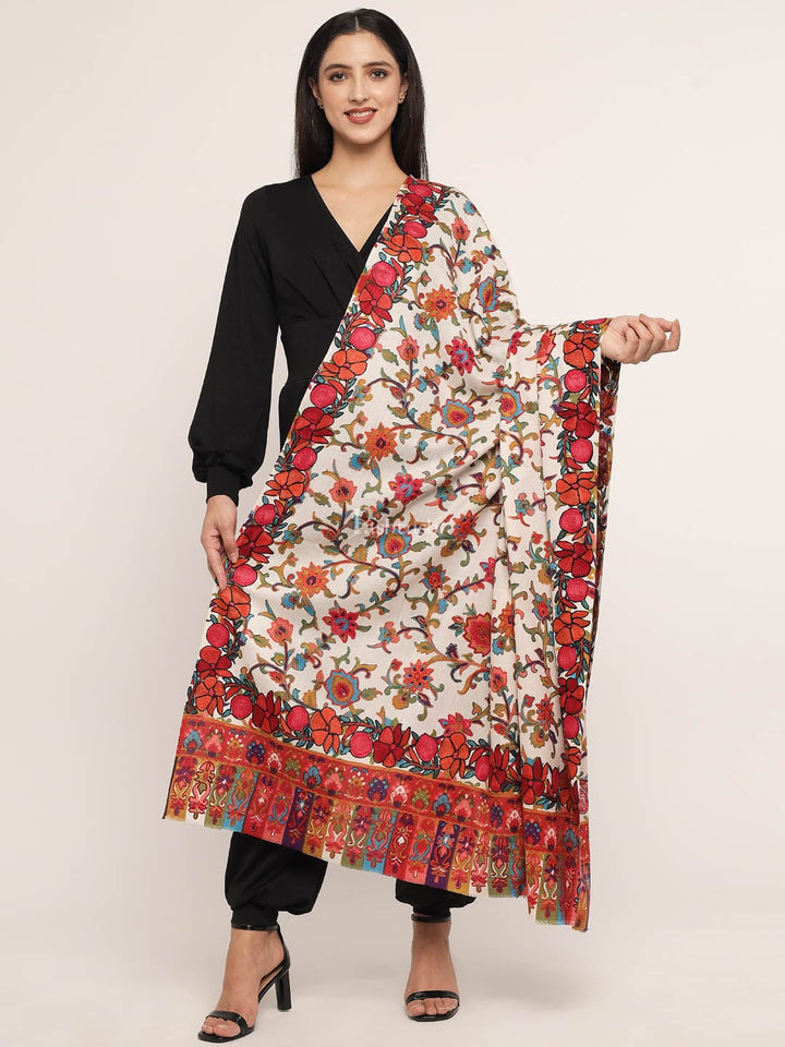 Pashtush India Womens Shawls Pashtush womens 100% Pure Wool with Woolmark Certificate shawl, ethnic nalki embroidery design, Multicolour