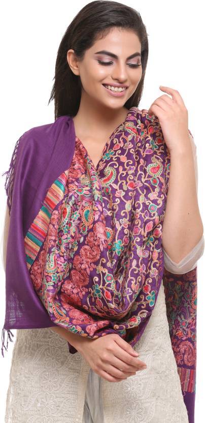 Pashtush Womens Aari Embroidery  Jaal Stole Purple