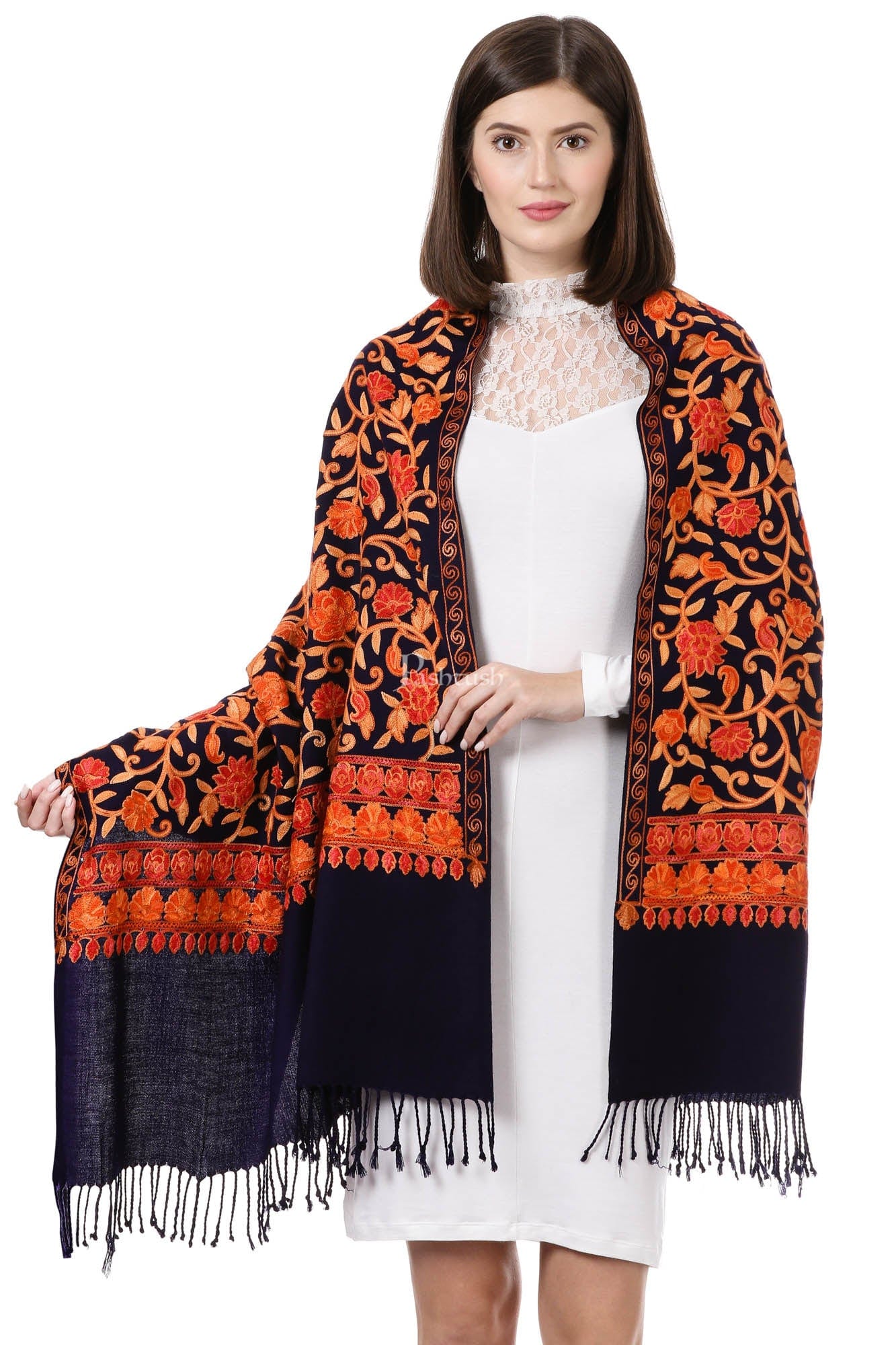 Pashtush India Womens Stoles and Scarves Scarf Pashtush Womens Aari Embroidery Stole, Thick And Warm