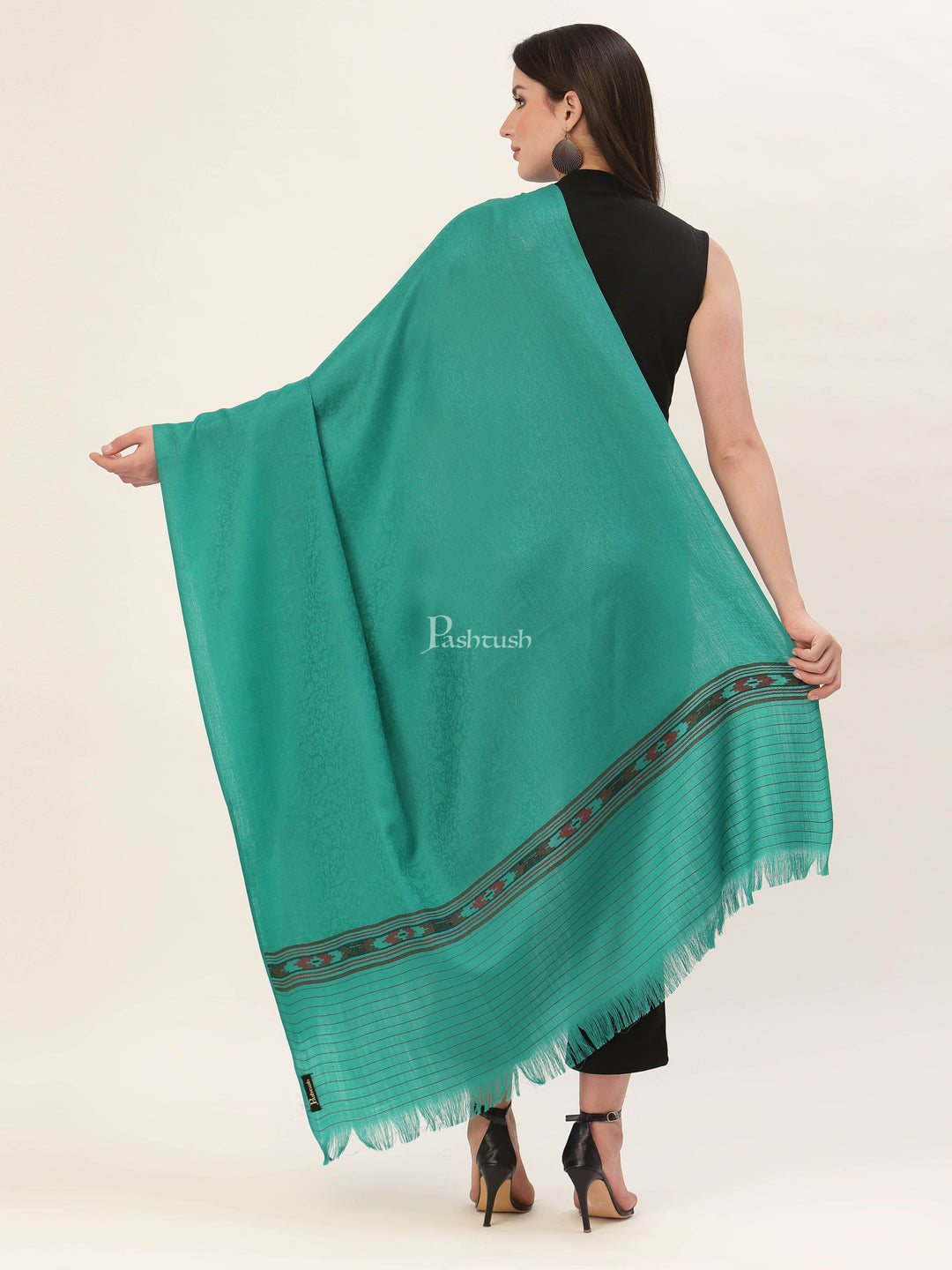 Pashtush India Womens Shawls Pashtush Womens Aztec Weave Shawl From Himachal, Green