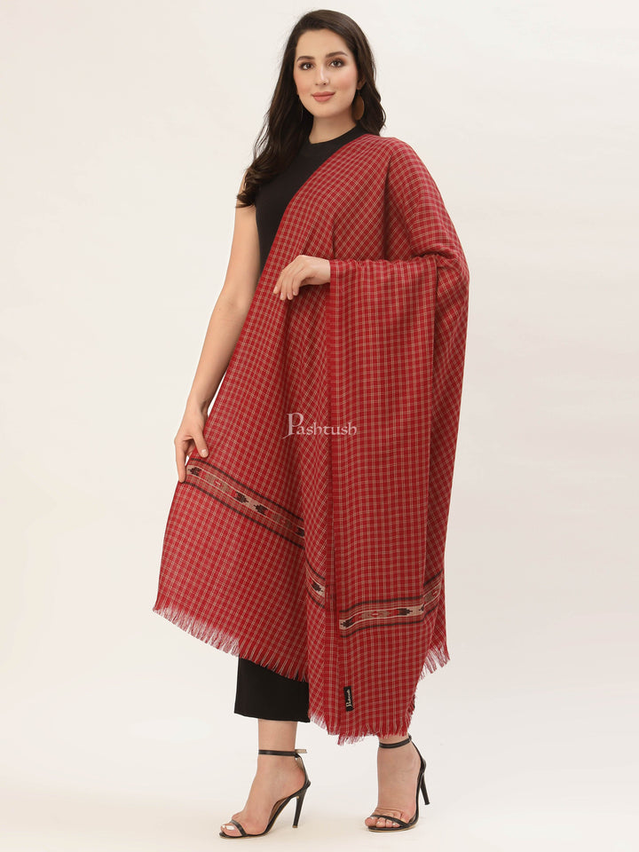 Pashtush India Womens Shawls Pashtush Womens Aztec Weave Shawl From Himachal, Red