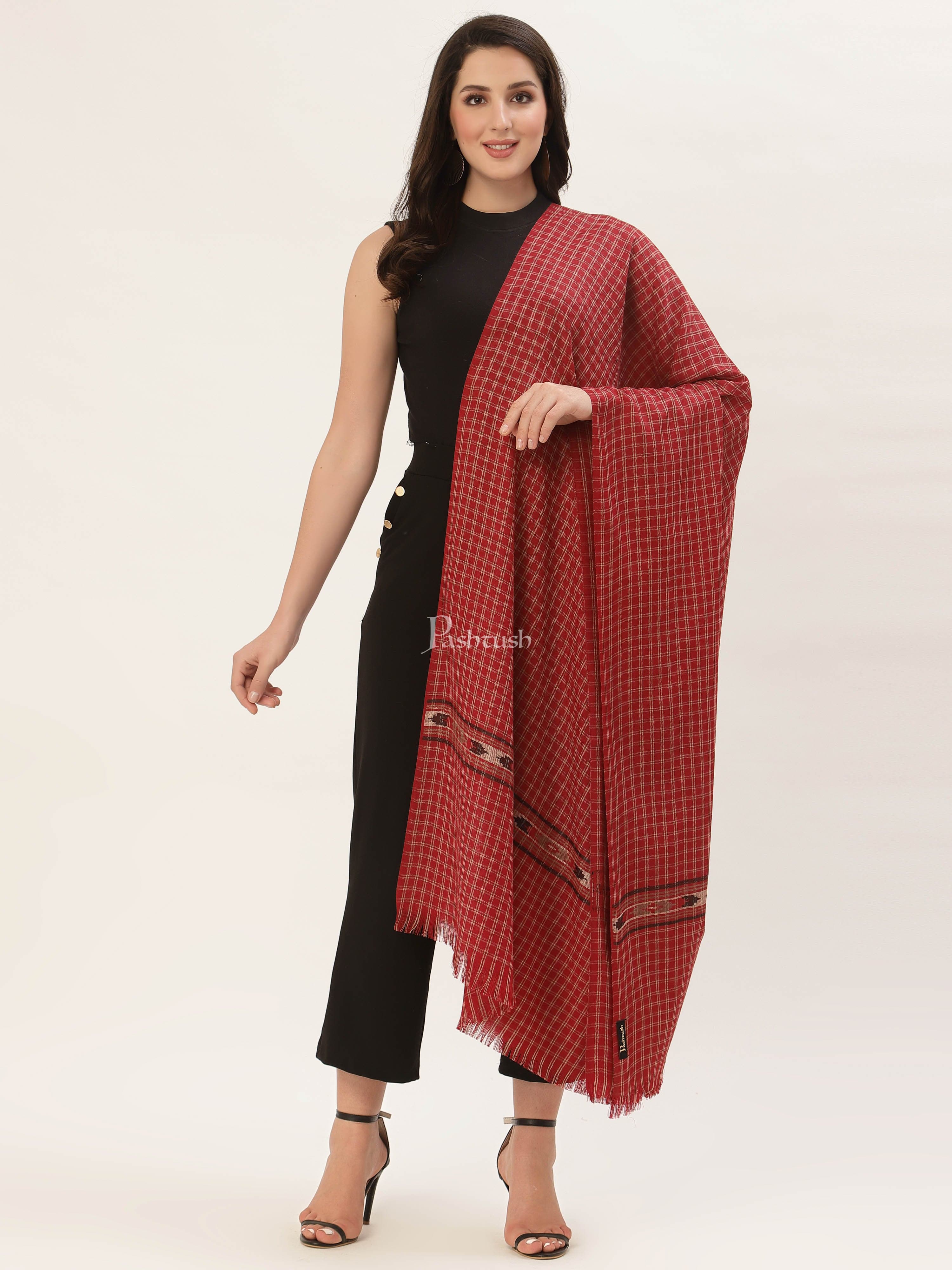 Pashtush Womens Aztec Weave Shawl From Himachal, Red – Pashtush Shawl Store