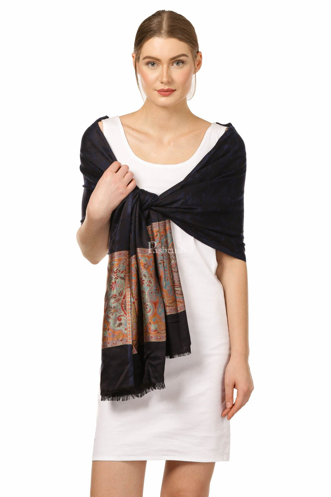 Pashtush India Womens Stoles and Scarves Scarf Pashtush Womens Bamboo Scarf, Woven Paisley Soft And Natural,Black