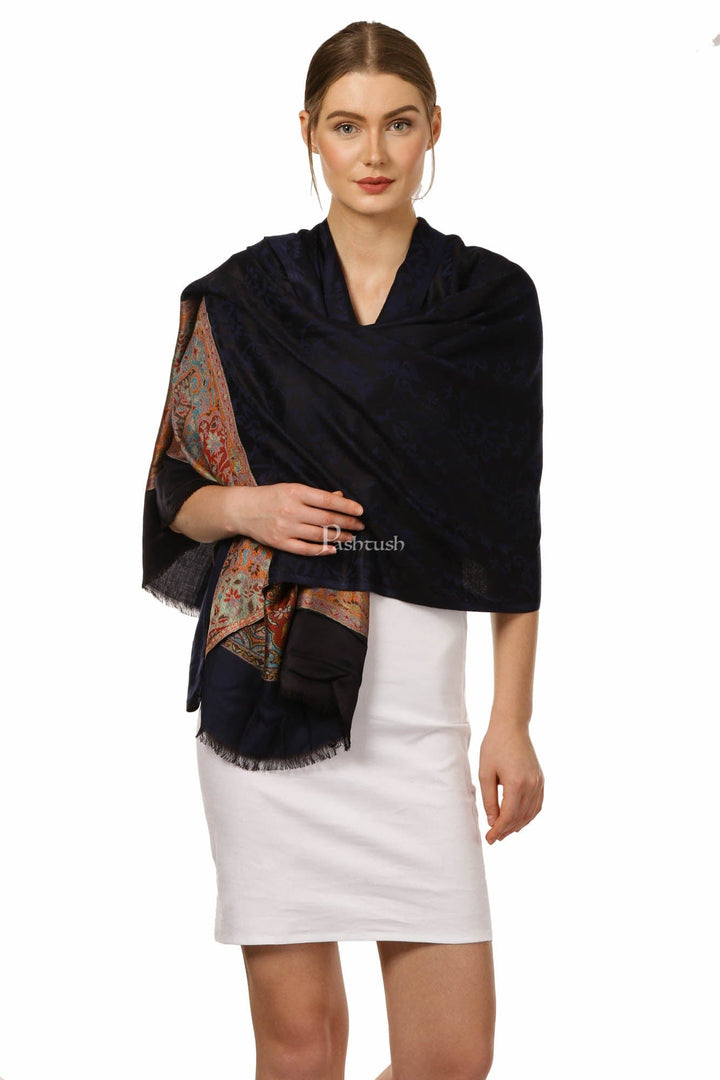 Pashtush India Womens Stoles and Scarves Scarf Pashtush Womens Bamboo Scarf, Woven Paisley Soft And Natural,Black