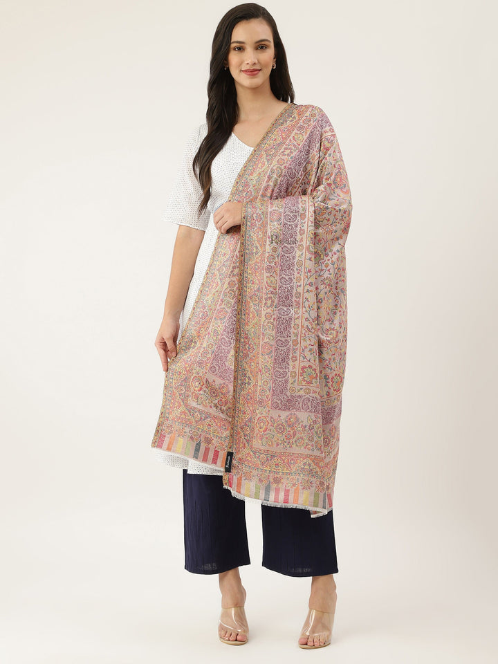 Pashtush India Womens Shawls Pashtush womens bamboo shawl, Floral Ethnic Woven Design, Ivory