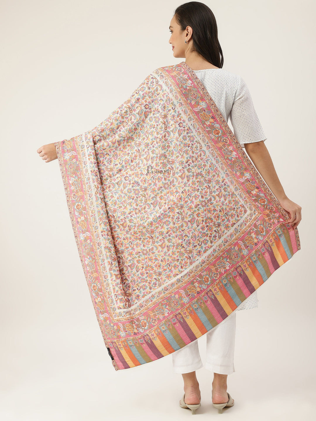Pashtush India Womens Shawls Pashtush womens bamboo shawl, Woven ethnic design, Ivory