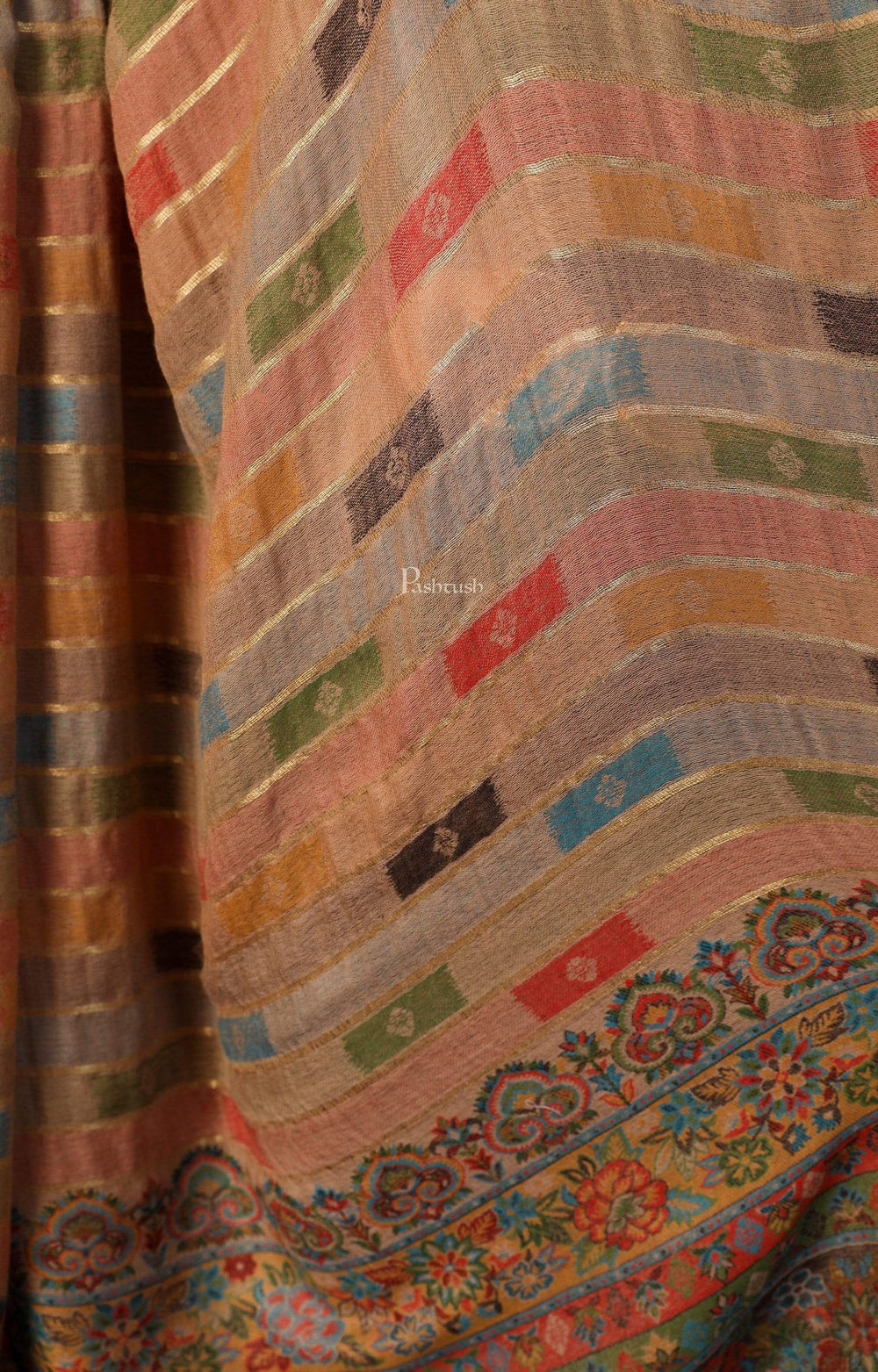 Pashtush India 100x200 Pashtush Womens Beige Pure Wool Woven Design Kaani Shawl beige