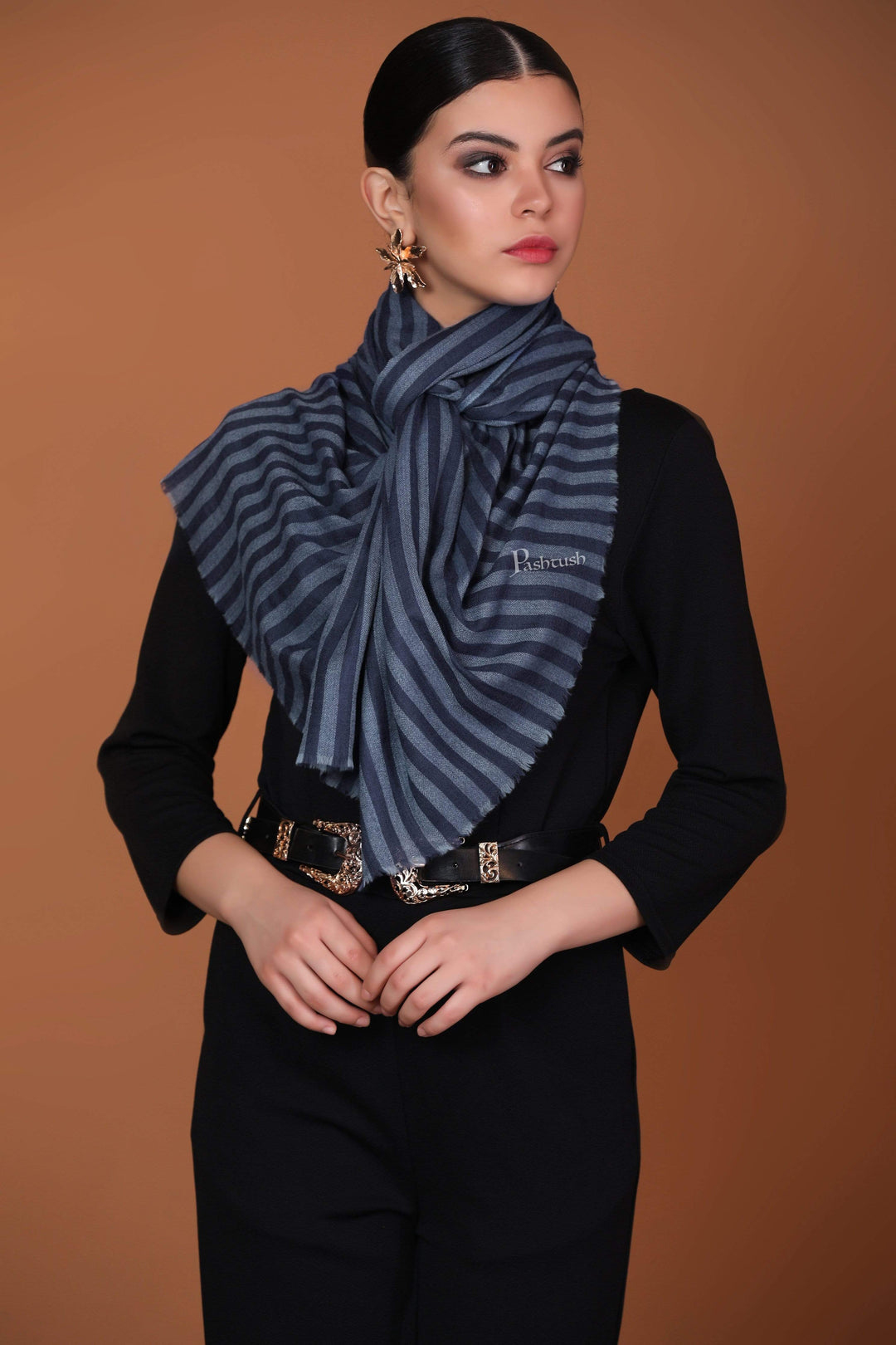 Pashtush Store Stole Pashtush Womens Cashmere and Wool Blended Scarf, Navy Blue
