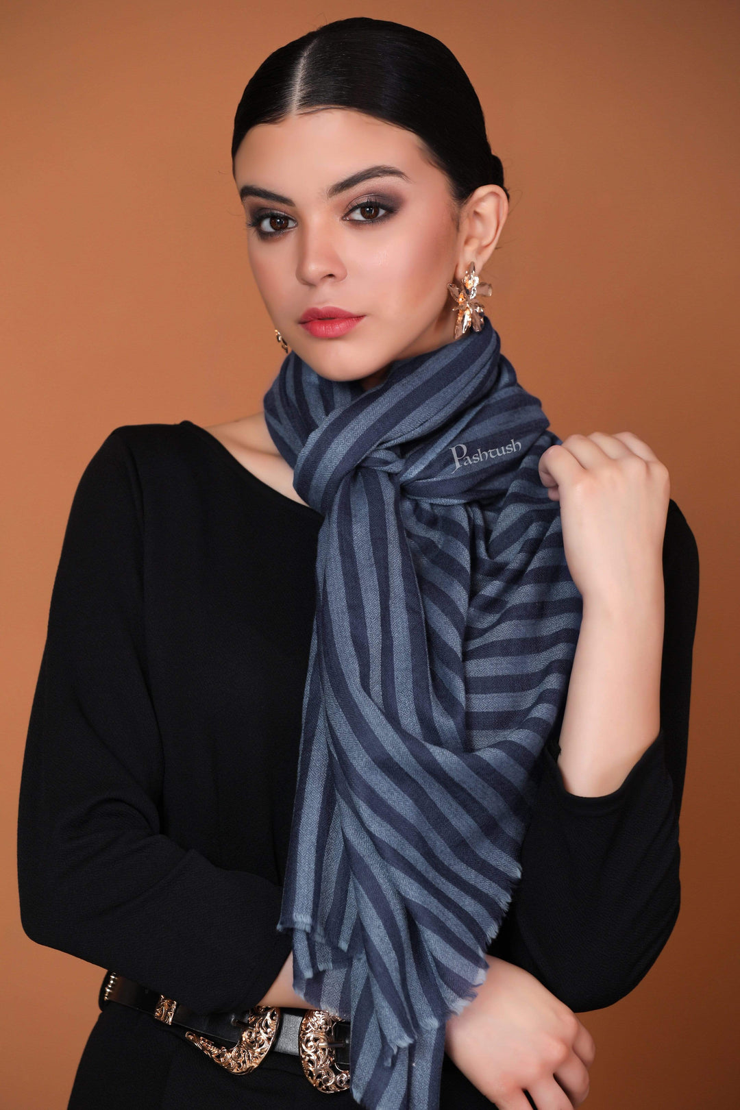 Pashtush Store Stole Pashtush Womens Cashmere and Wool Blended Scarf, Navy Blue