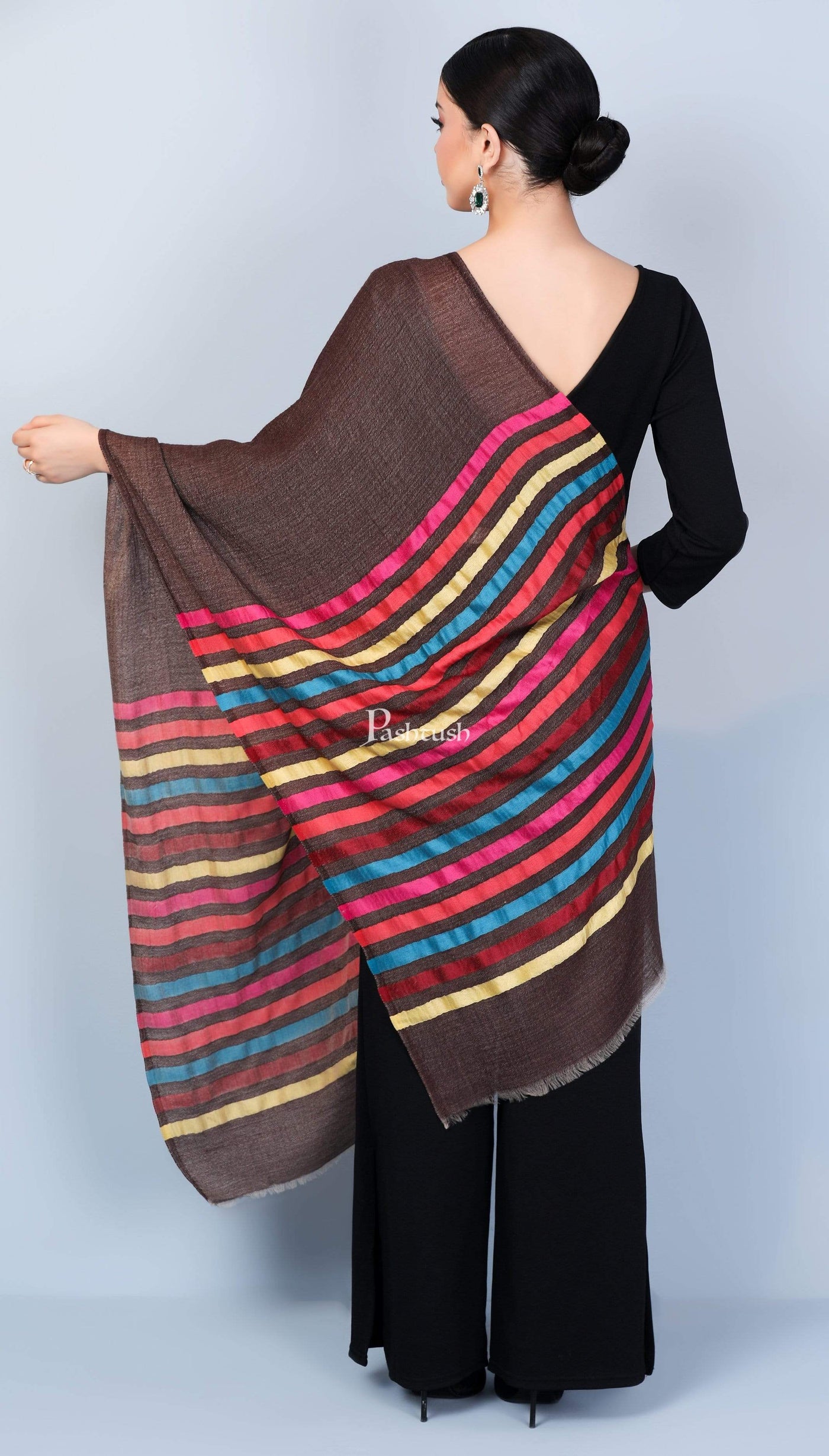 Pashtush Store Stole Pashtush Womens Cashmere and Wool Blended Scarf, with Fluro-Neon Stripes