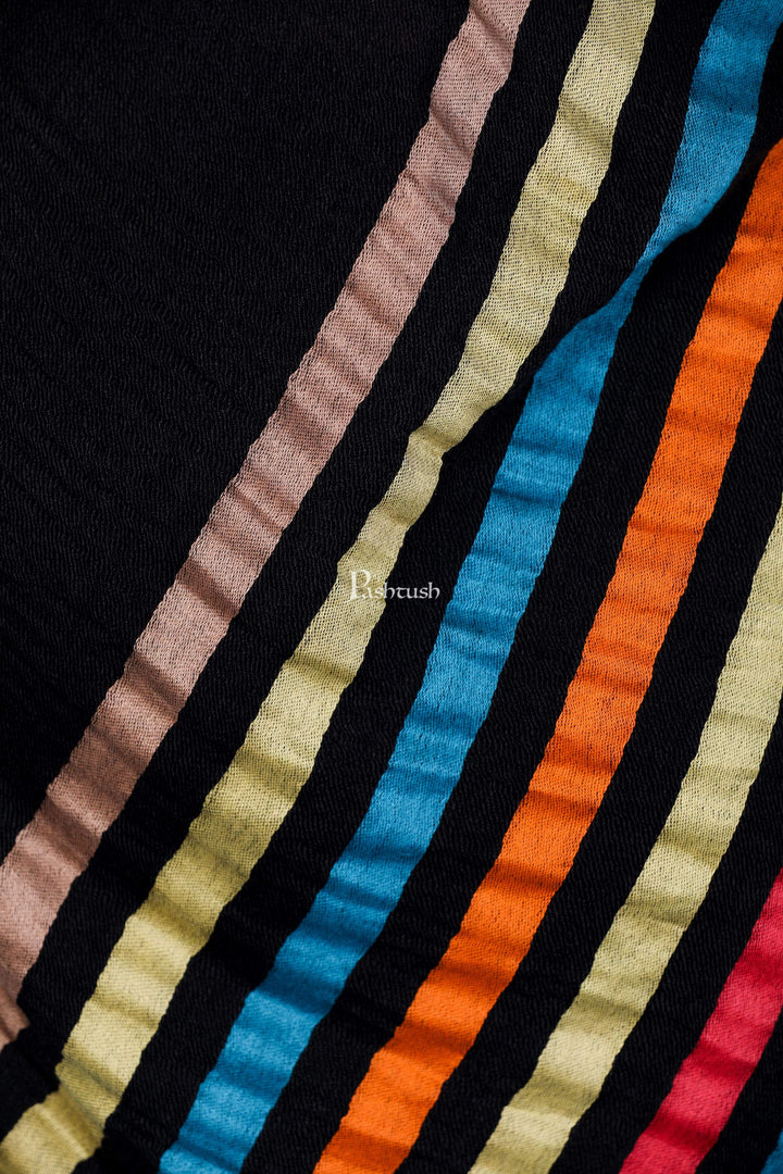 Pashtush Store Stole Pashtush Womens Cashmere and Wool Blended Scarf, with Fluro-Neon Stripes, Rich Black