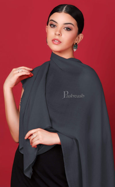 Pashtush India 70x200 Pashtush Womens Cashmere Pashmina Scarf, Diamond Weave, Charcoal Grey