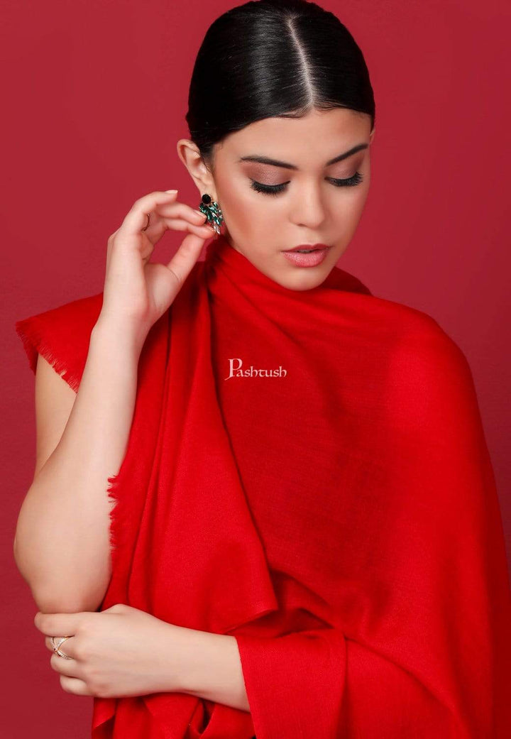 Pashtush Shawl Store Stole Pashtush Womens Cashmere Pashmina Scarf, Diamond Weave, Scarlet Red