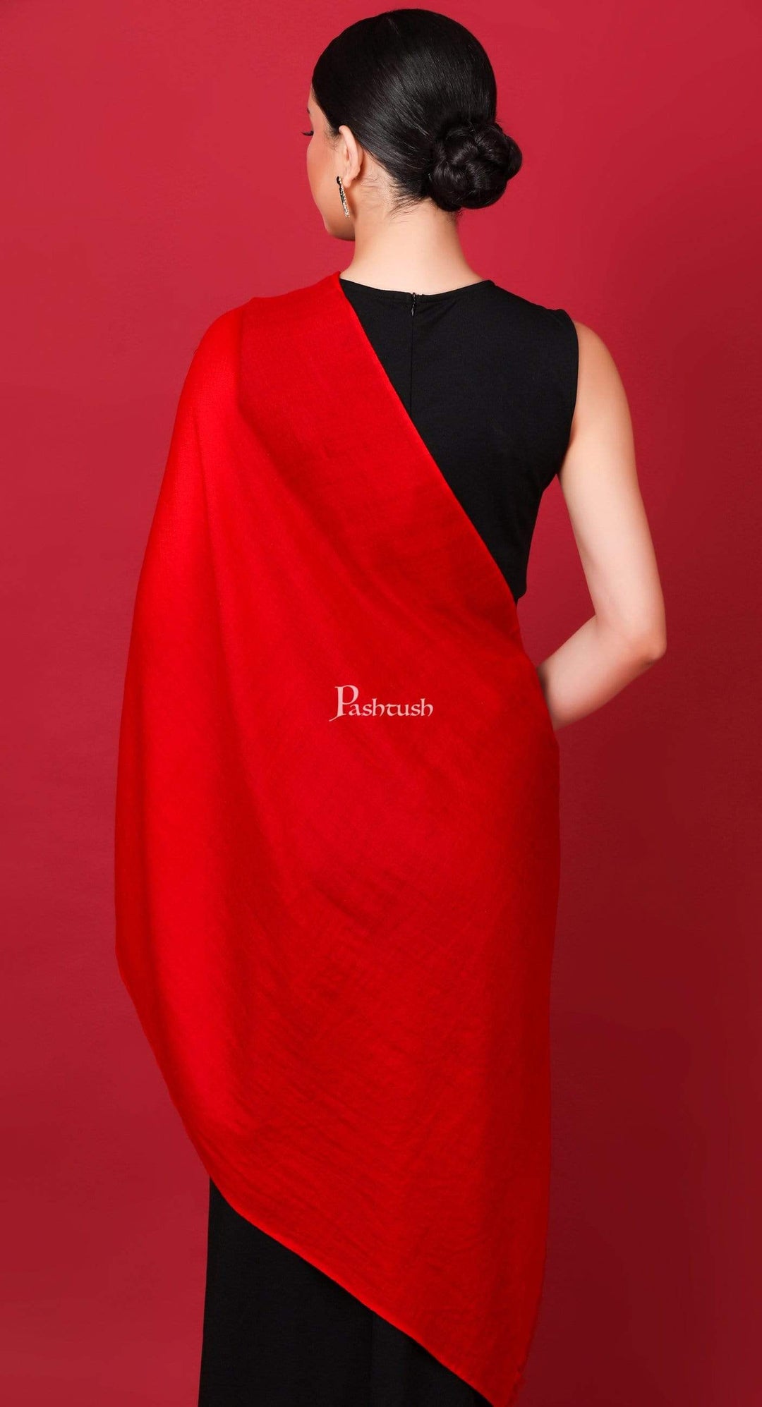 Pashtush Shawl Store Stole Pashtush Womens Cashmere Pashmina Scarf, Diamond Weave, Scarlet Red