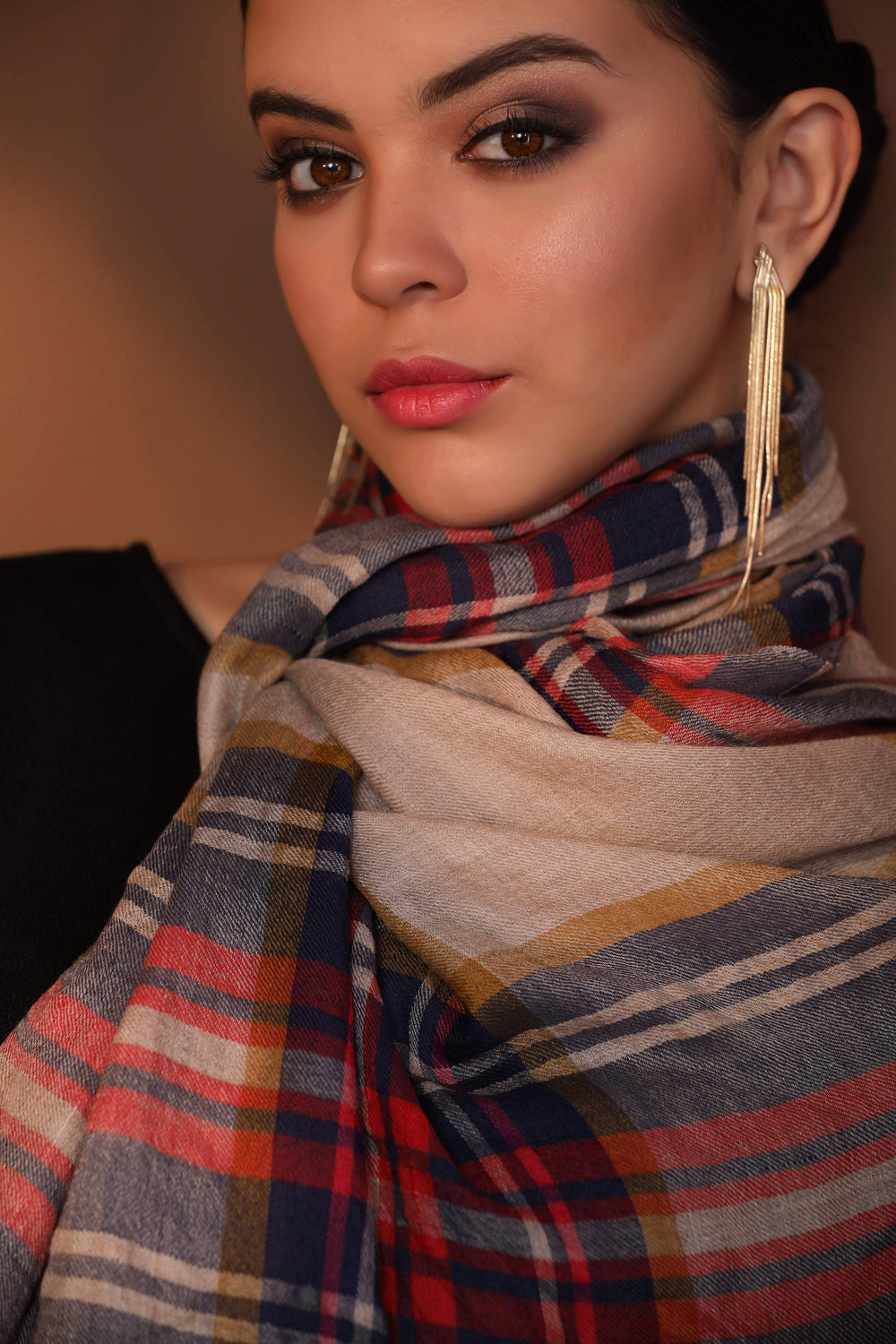 Pashtush Store Stole Pashtush Womens Cashmere and Wool Blended Checkered Scarf