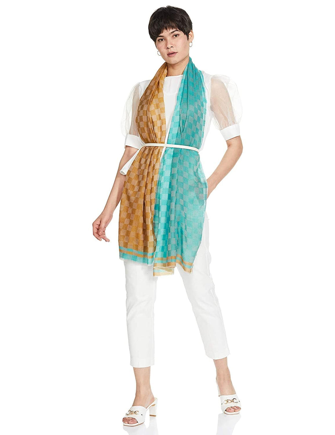 Pashtush India 70x200 Pashtush Womens Cashmere Wool Scarf, Reversible Twin Coloured Scarf, Pacific Hues