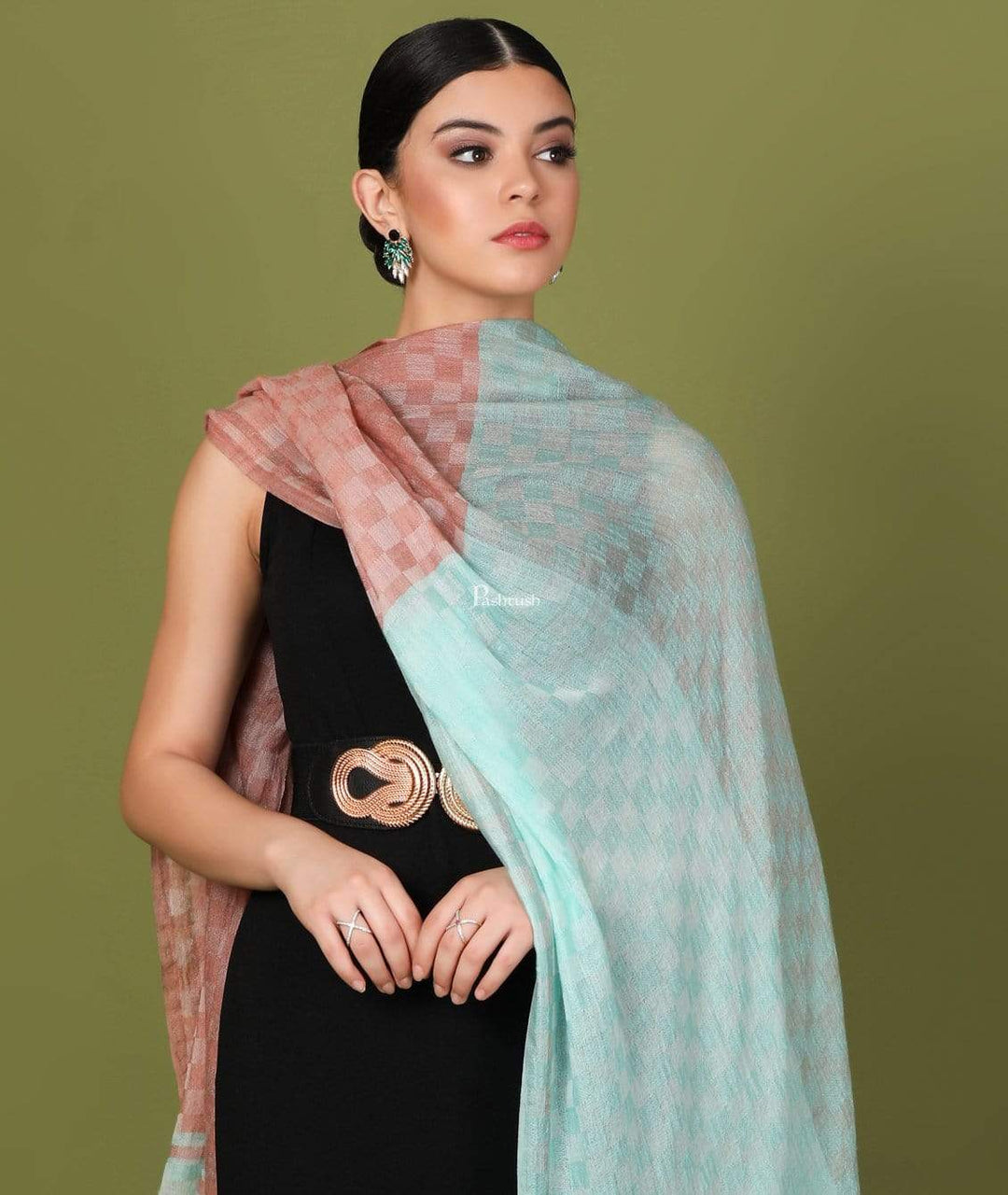 Pashtush Store Stole Pashtush Womens Cashmere Wool Scarf, Reversible Weave, Twin Scarf, Tiffany Blue