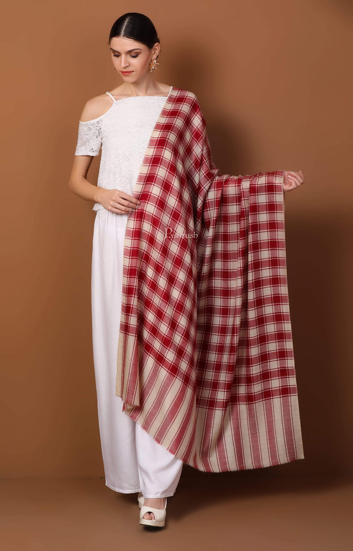 Pashtush India 100x200 Pashtush Womens Check Shawl, Ultra Soft and Warm, Fine Wool