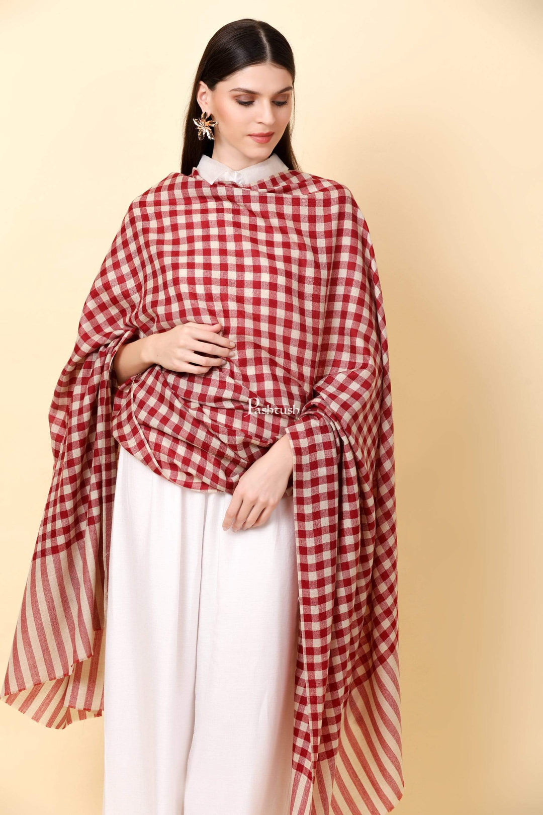 Pashtush Store Shawl Pashtush Womens Check Shawl, Ultra soft Wool, Full Size