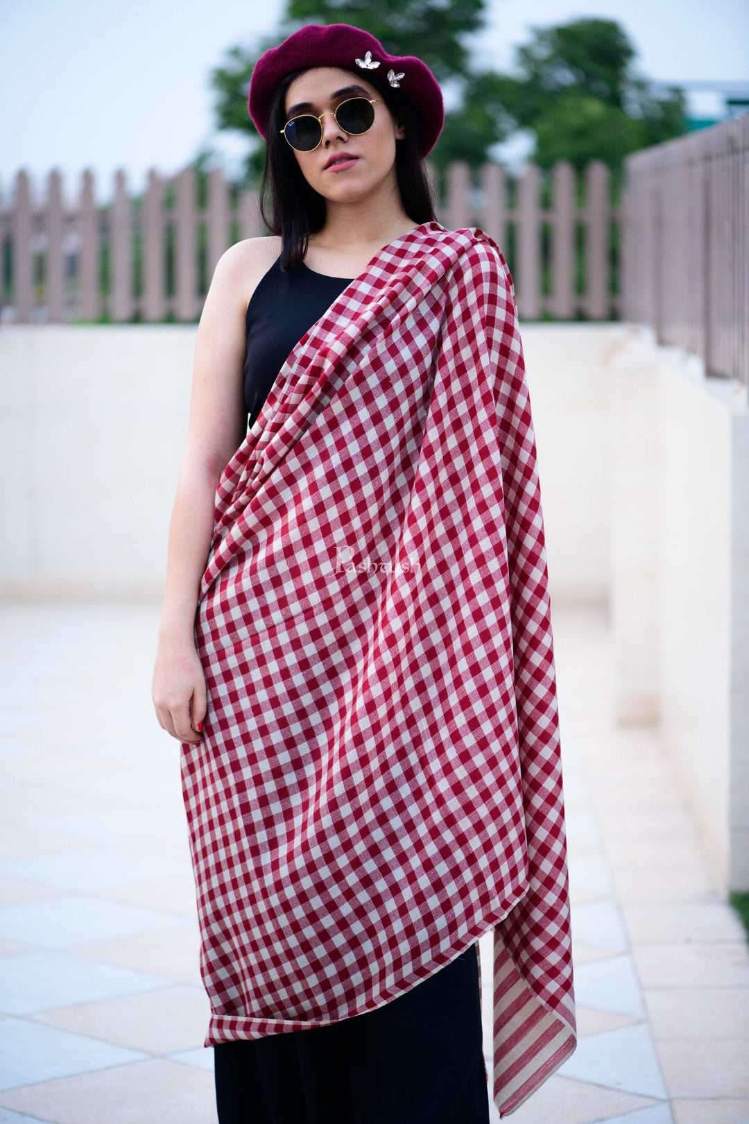Pashtush India Womens Shawls Pashtush Womens Check Shawl, Ultra Soft Wool, Full Size