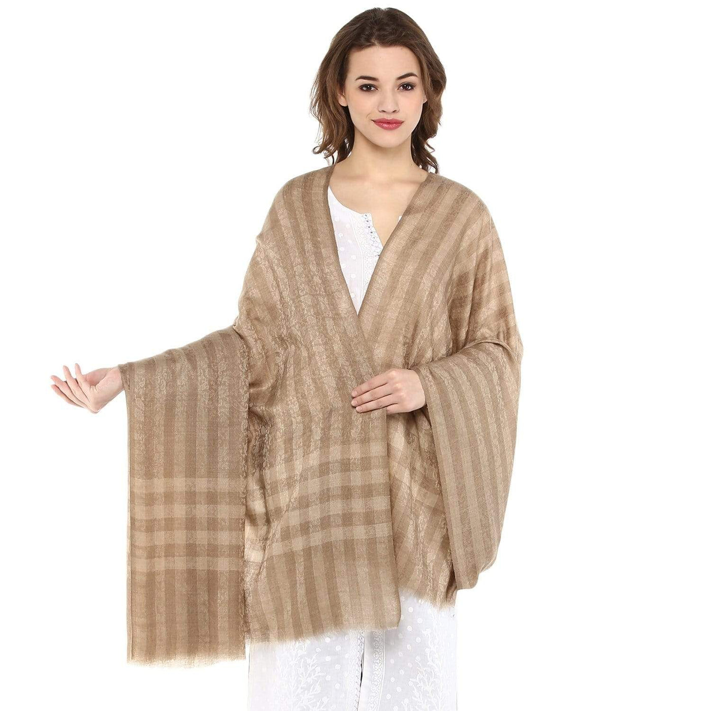 Pashtush Womens Checkered Self Shawl, In Extra Soft Fine Wool, Large Size