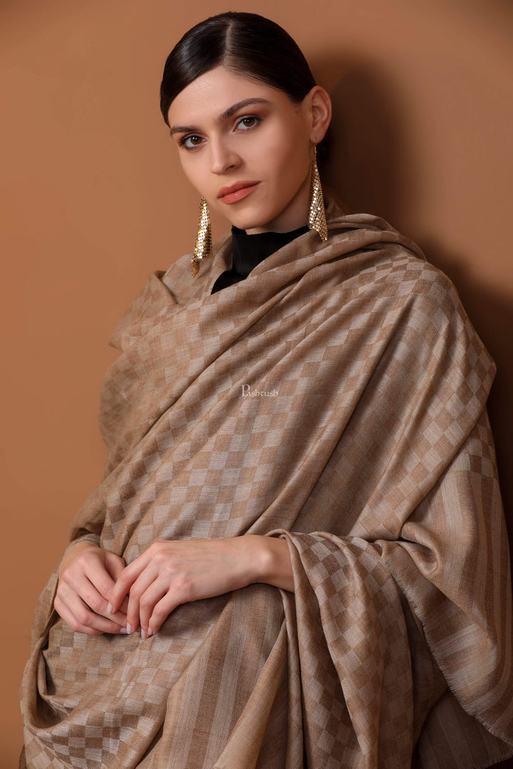 Pashtush India 114x228 Pashtush Womens Checkered Shawl, in Extra Soft Fine Wool, Large Size