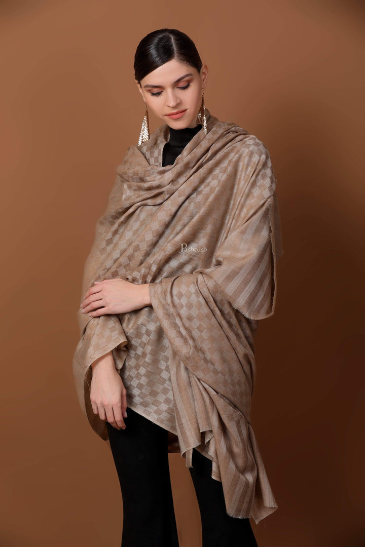 Pashtush India 114x228 Pashtush Womens Checkered Shawl, in Extra Soft Fine Wool, Large Size