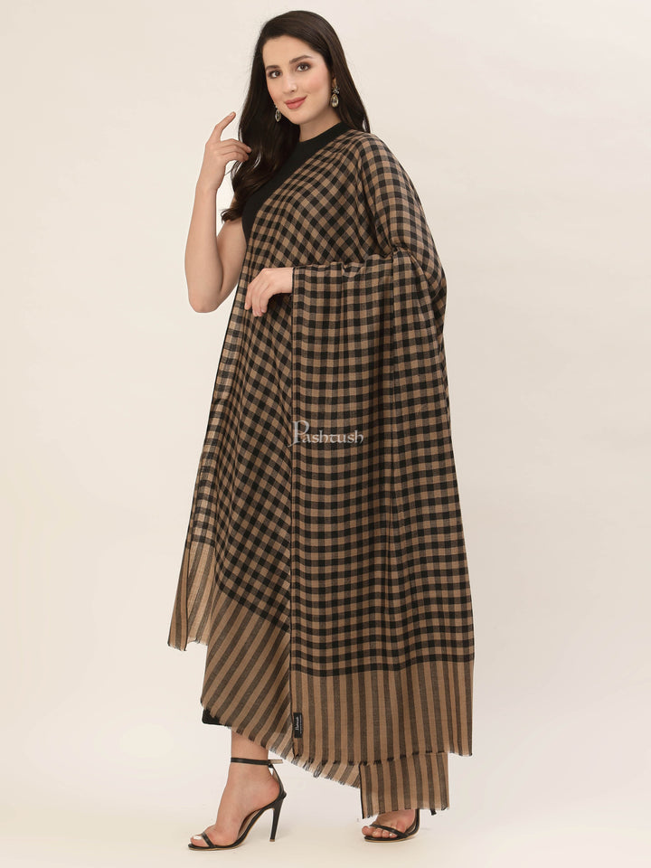 Pashtush India Womens Shawls Pashtush Womens Checkered Shawl, In Extra Soft Fine Wool, Large Size