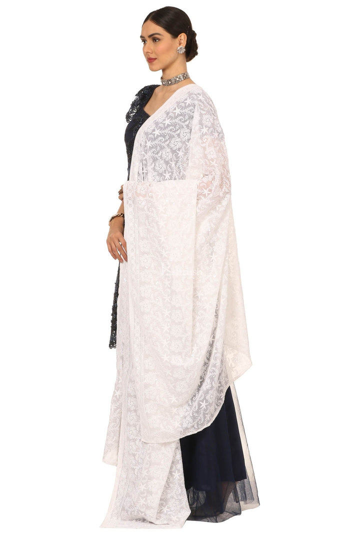 Pashtush India Womens Dupatta Pashtush Womens Chiffon Dupatta With Embrodiery - White