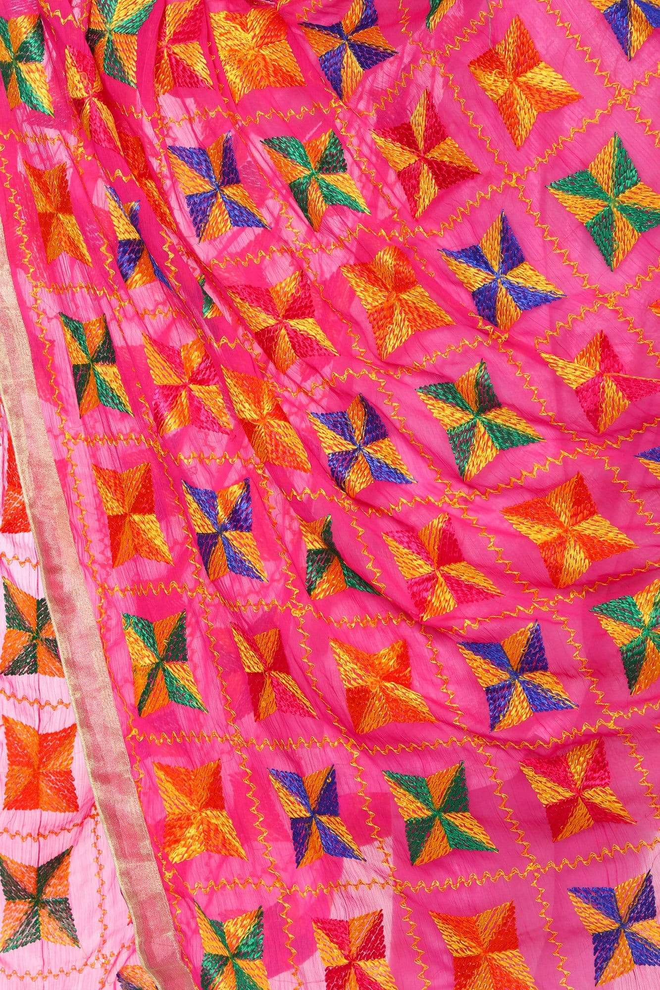Pashtush Shawl Store Dupatta Pashtush Womens Chiffon Dupatta with Multicoloured Embroidery, Light Weight, Hot Pink