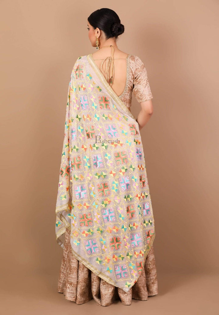 Pashtush Shawl Store Dupatta Pashtush Womens Chiffon Dupatta with Multicoloured Embroidery, Phulkari