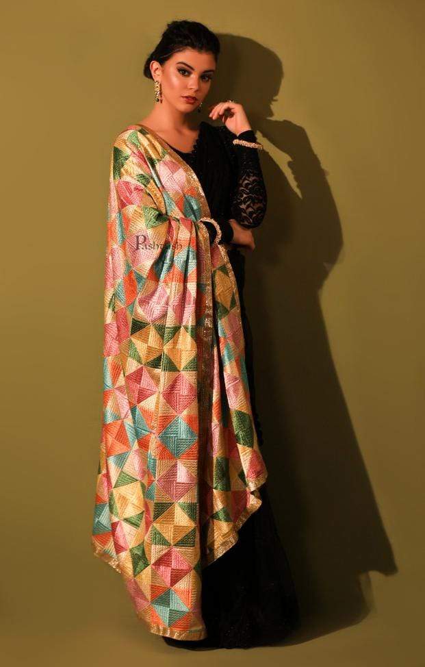 pashtush pashmina pashtush womens chiffon dupatta with multicoloured embroidery phulkari 29561525108790