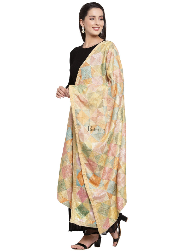 Pashtush India Womens Dupatta Pashtush Womens Chiffon Dupatta With Multicoloured Embroidery, Phulkari