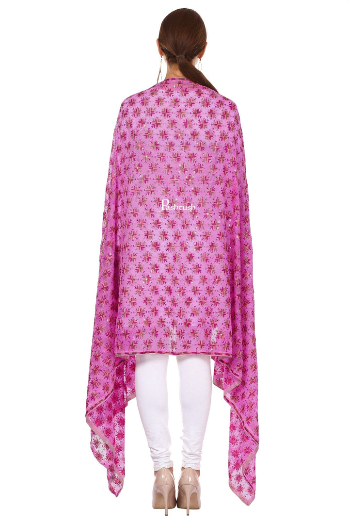 Pashtush India Womens Dupatta Pashtush Womens Chiffon Phulkari Dupatta, Majenta