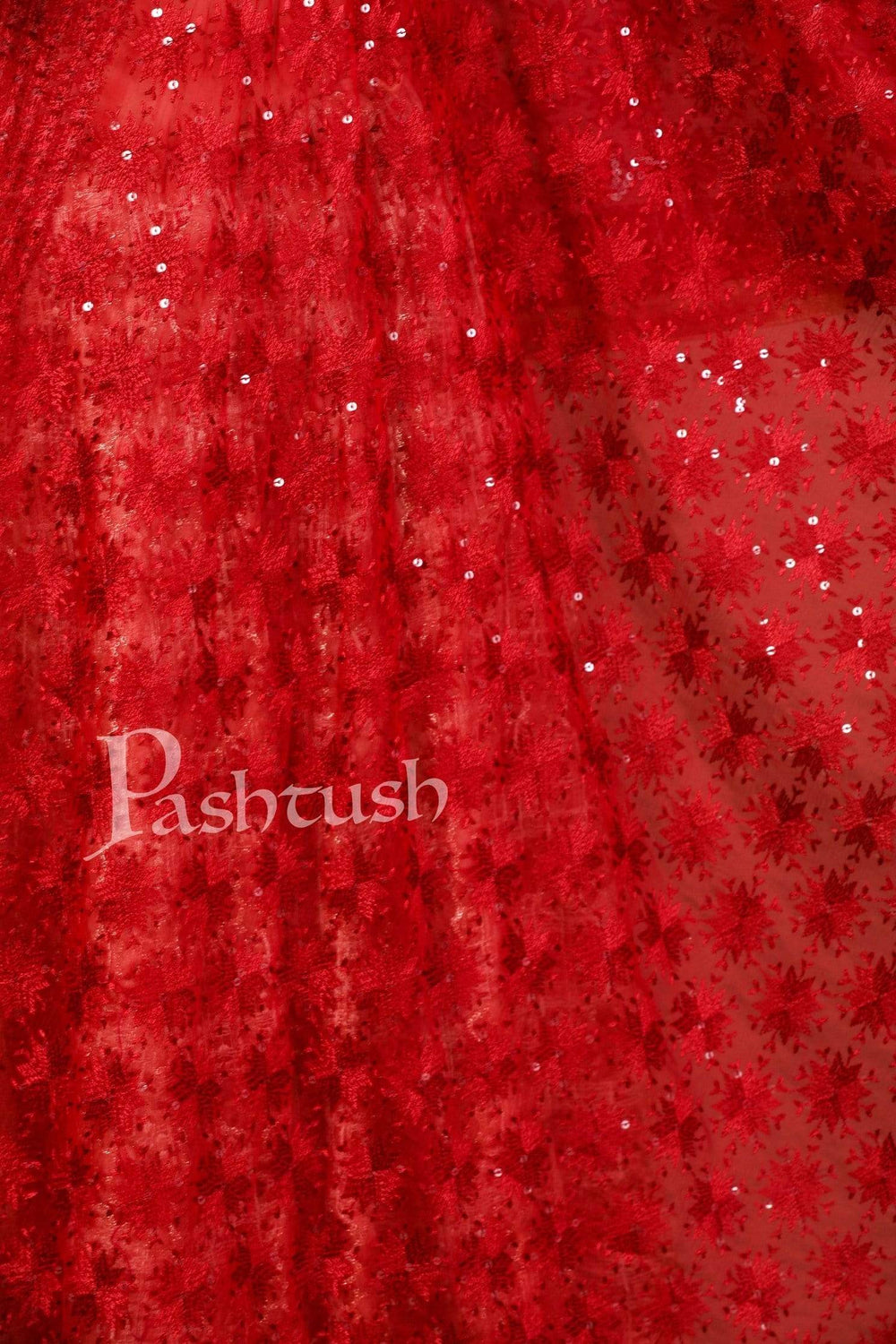 Pashtush Shawl Store Dupatta Pashtush Womens Chiffon Phulkari Dupatta, Scarlet