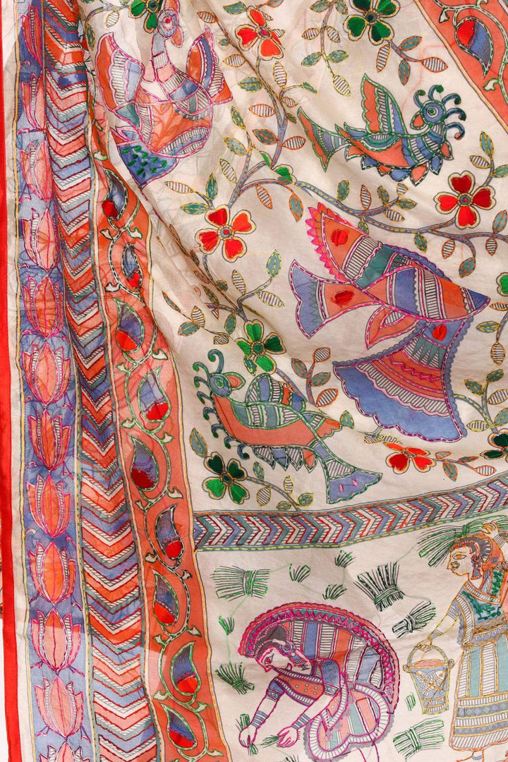 Pashtush Shawl Store Dupatta Pashtush Womens Dupatta, 100% Hand Embroidered Kantha Needlework Work, Free Size, Multi-coloured
