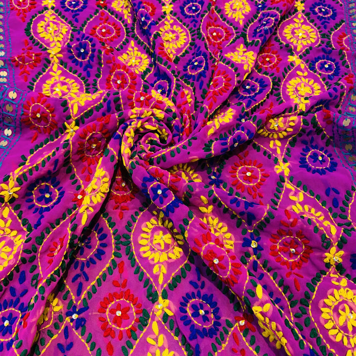 Pashtush Womens Dupatta, 100% Hand Embroidered Needlework Work, Free Size, Multi-Coloured