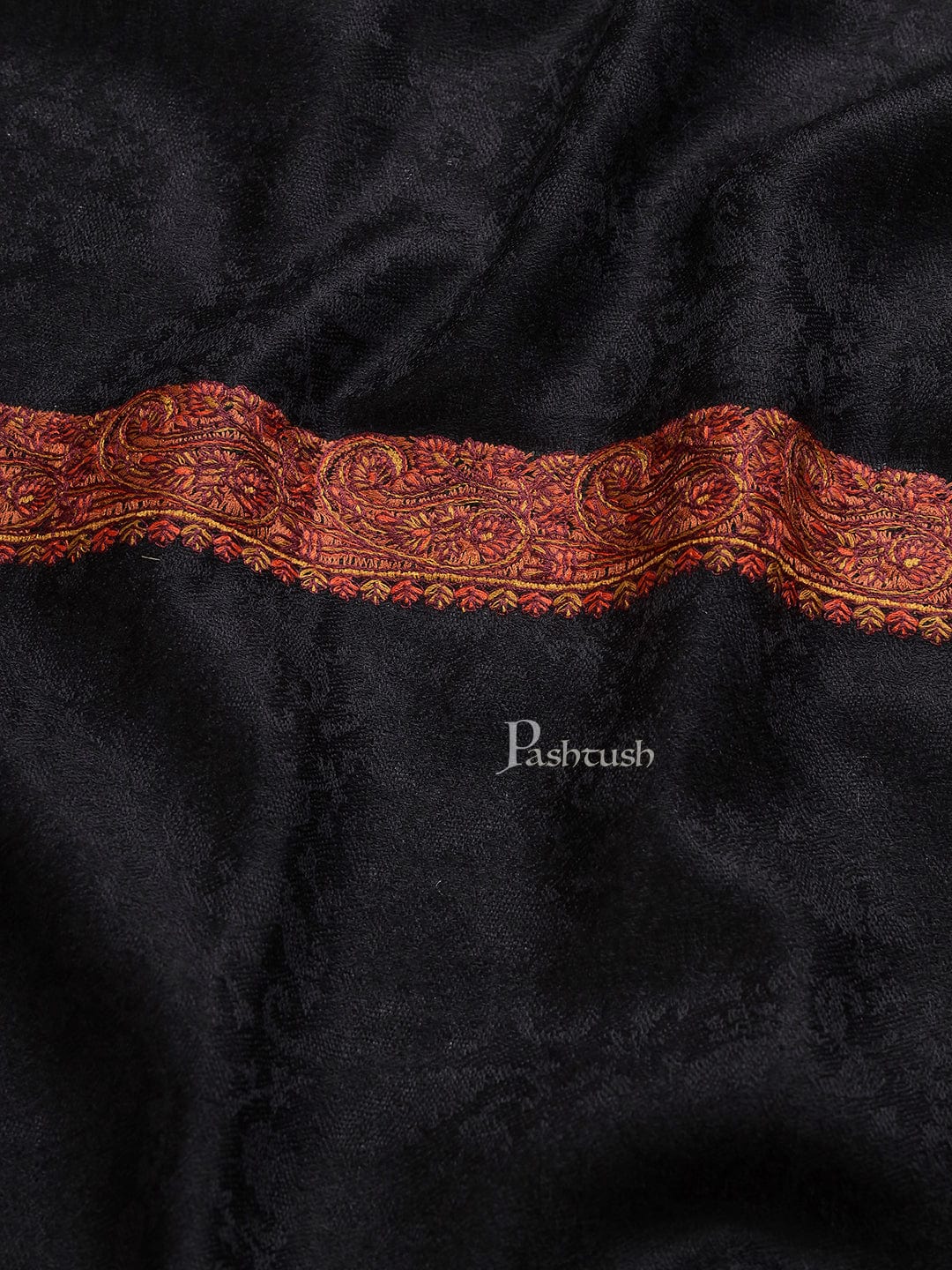 Pashtush India Womens Shawls Pashtush Womens Embroidered Shawl, Neem Daur with Paisley Border Shawl, Black