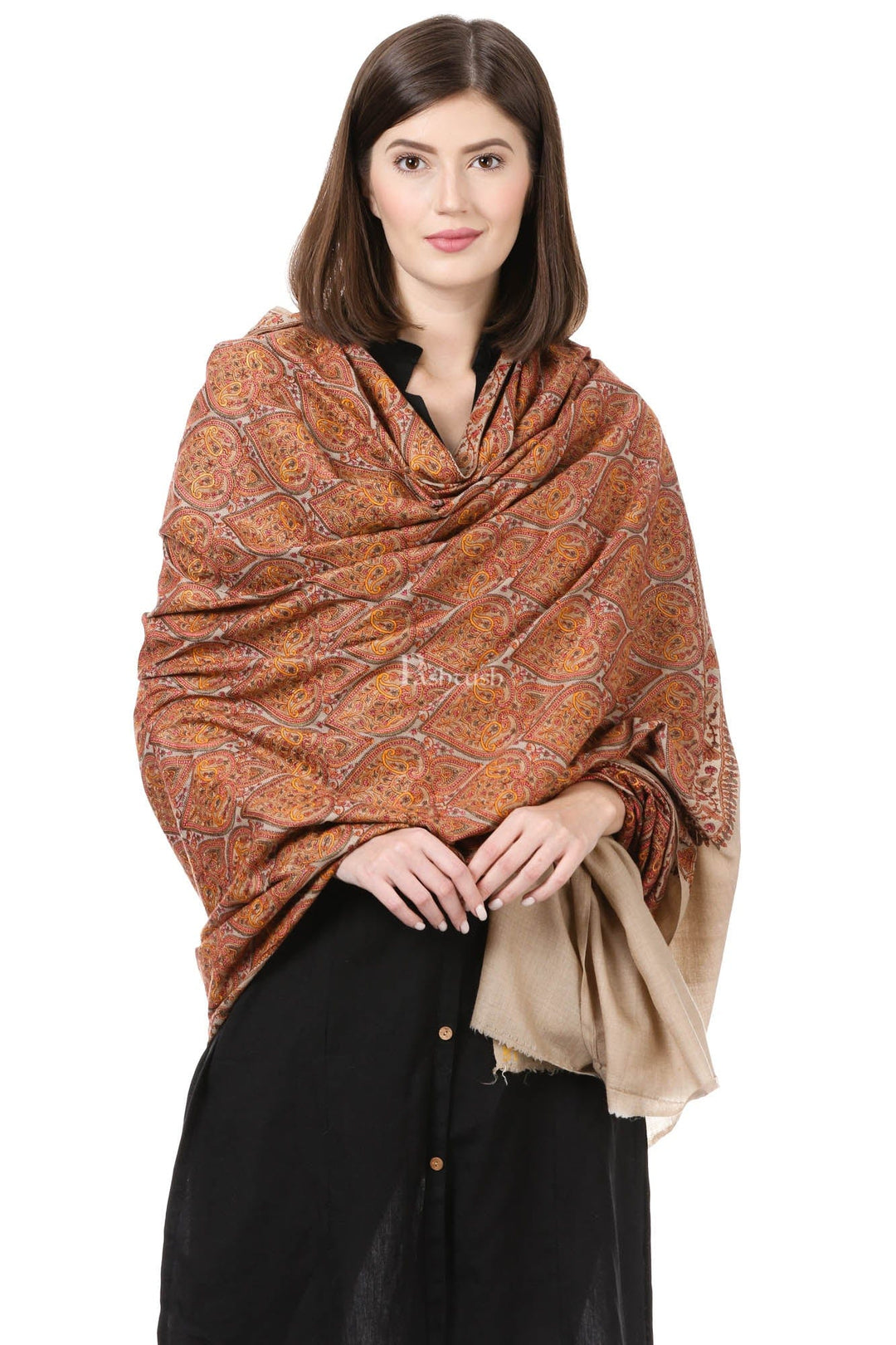 Pashtush India Womens Shawls Pashtush Womens Embroidery Jaal Jamawar Shawl, Fine Wool, Soft And Warm