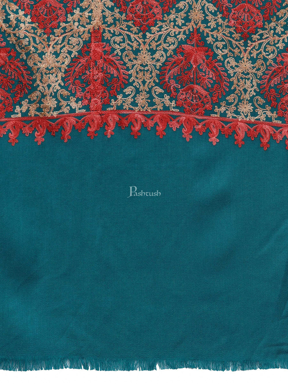 Pashtush India Womens Shawls Pashtush Womens Embroidery Shawl, Aari Embroidery, Arabic Blue