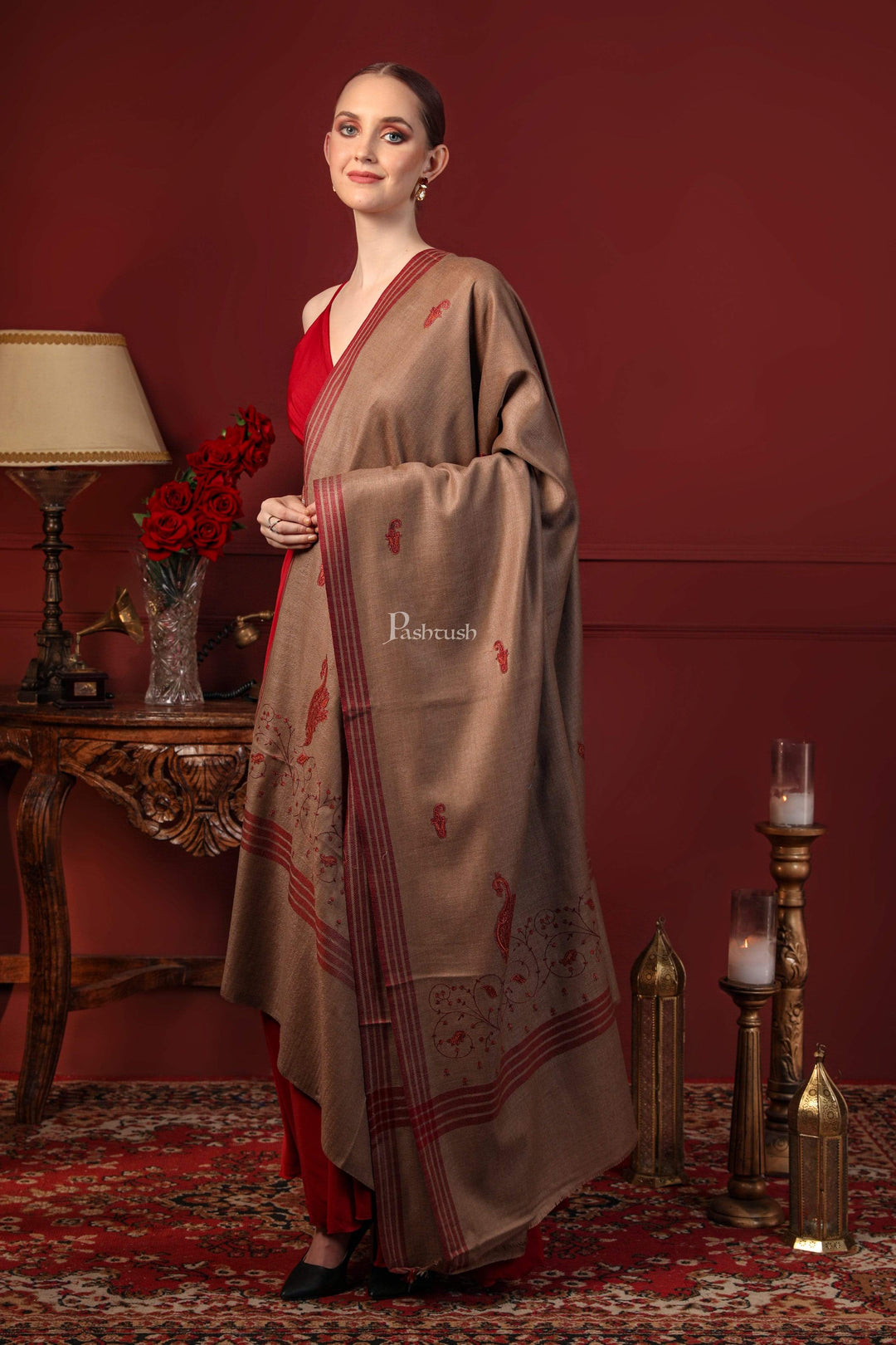 Pashtush India 114x228 Pashtush Womens Embroidery Shawl, Large and Warm