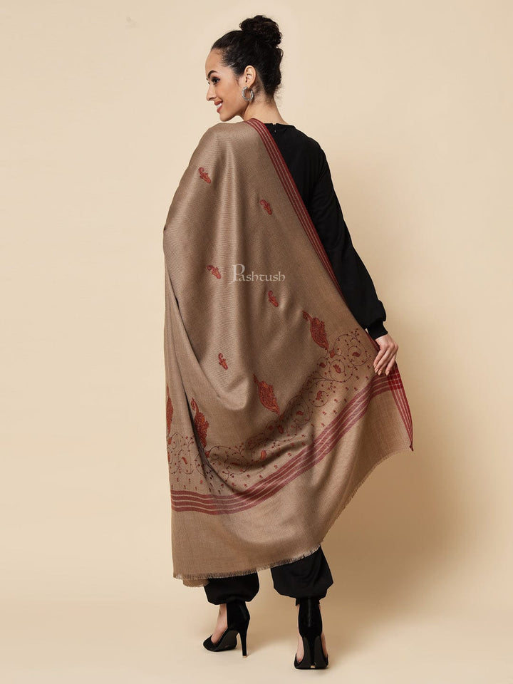 Pashtush India Womens Shawls Pashtush Womens Embroidery Shawl, Large And Warm, Brown