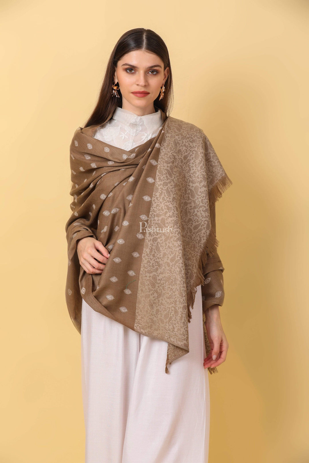 Pashtush India 100x200 Pashtush Womens Embroidery Shawl, Light Weight and Warm, Black and beige