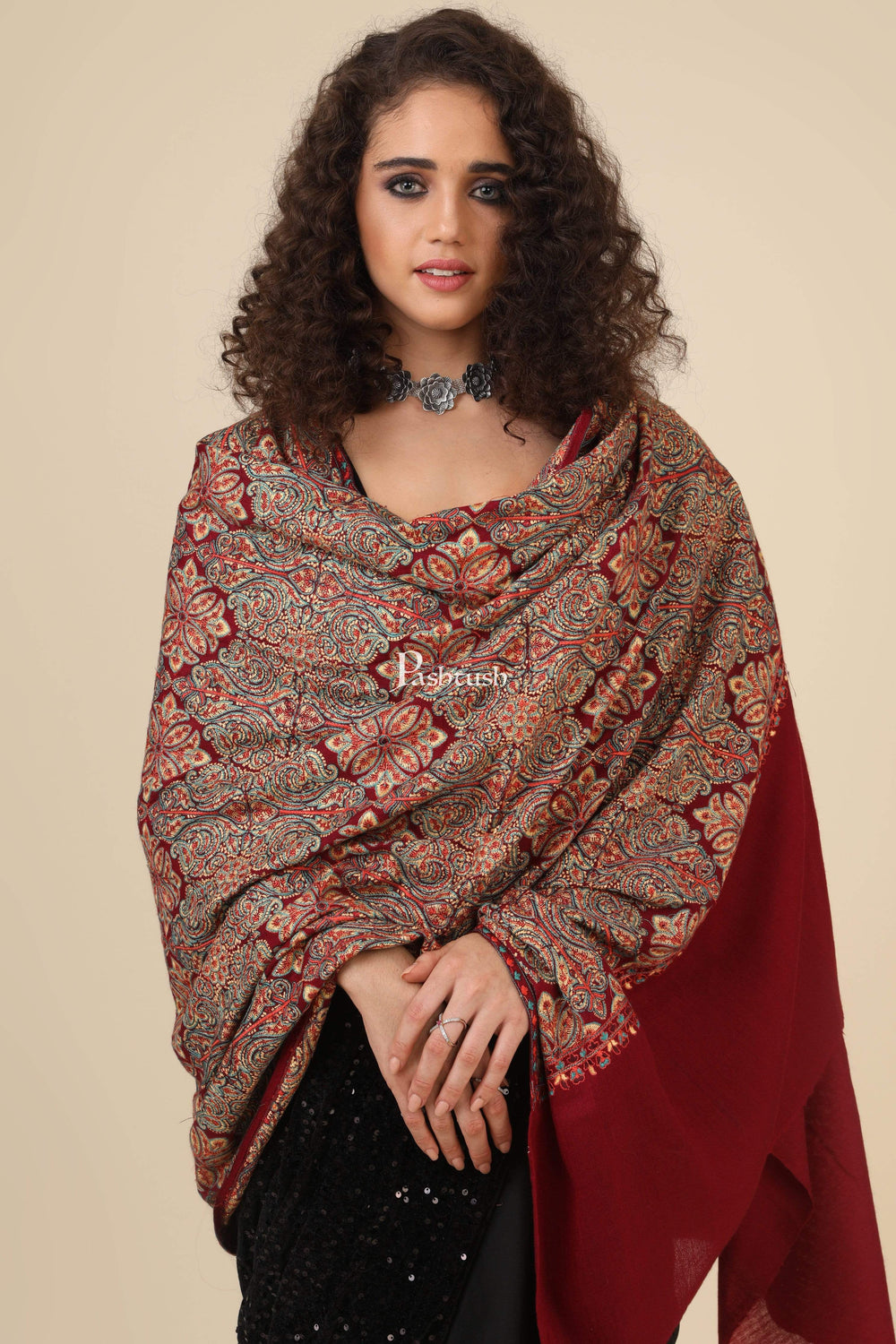 Pashtush India 100x200 Pashtush Womens Embroidery Shawl, Maroon