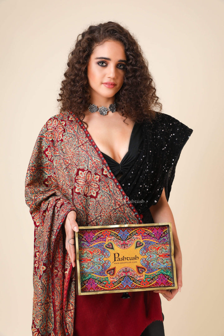Pashtush India 100x200 Pashtush Womens Embroidery Shawl, Maroon