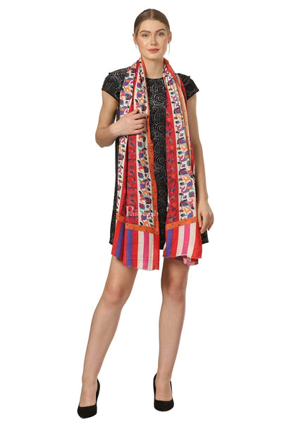 Pashtush India Womens Shawls Pashtush Womens Ethnic Print Shawl, Multicoloured, 100% Pure Wool (Woolmark Certified)