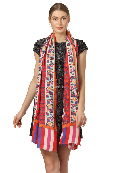 Pashtush India Womens Shawls Pashtush Womens Ethnic Print Shawl, Multicoloured, 100% Pure Wool (Woolmark Certified)
